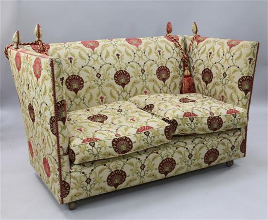 A 17th century style Knole settee, W.4ft 8in. H.2ft 11in.